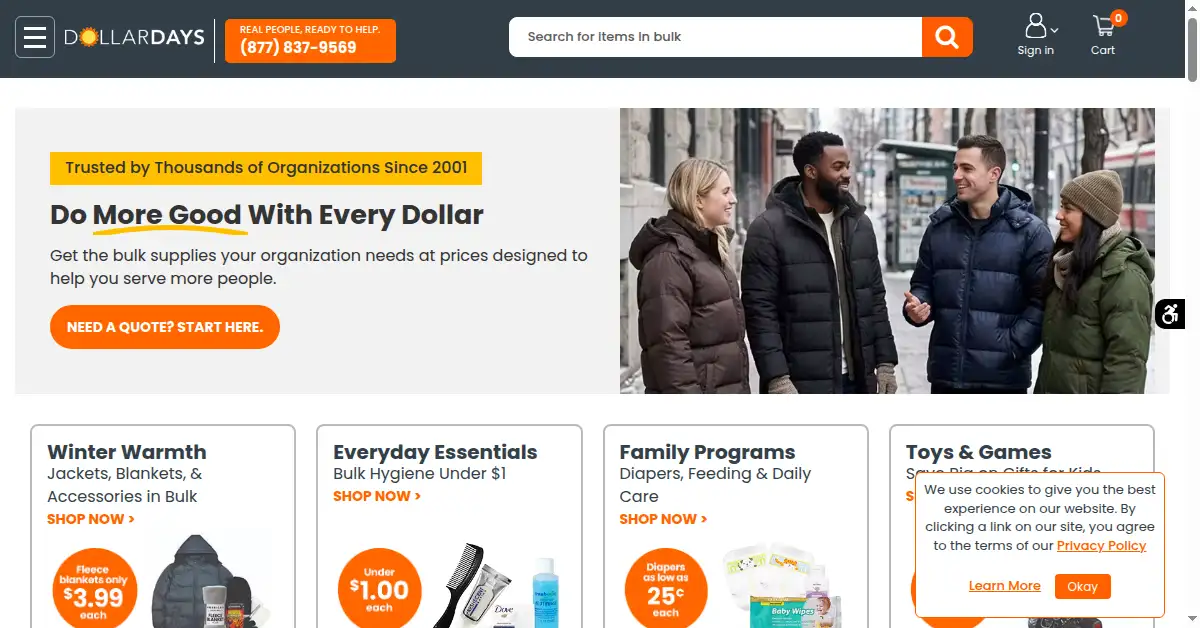A picture of the homepage of dollardays.com