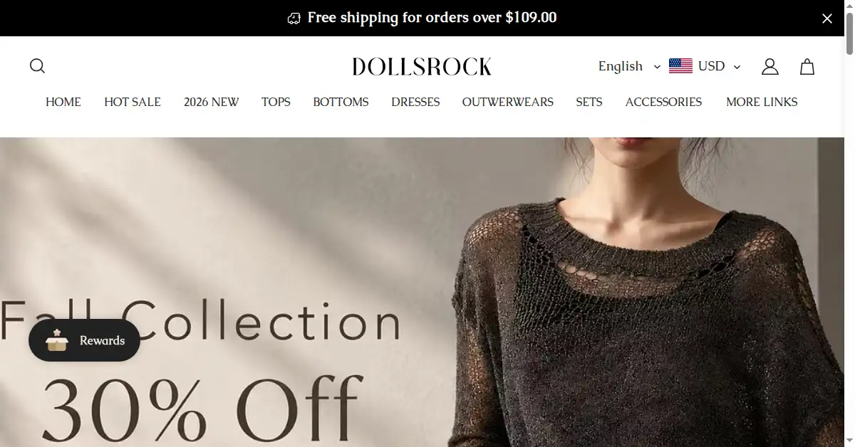 A picture of the homepage of dollsrock.com