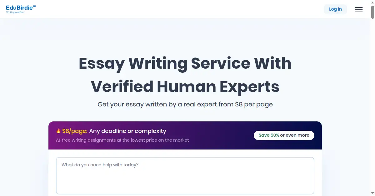 A picture of the homepage of edubirdie.com