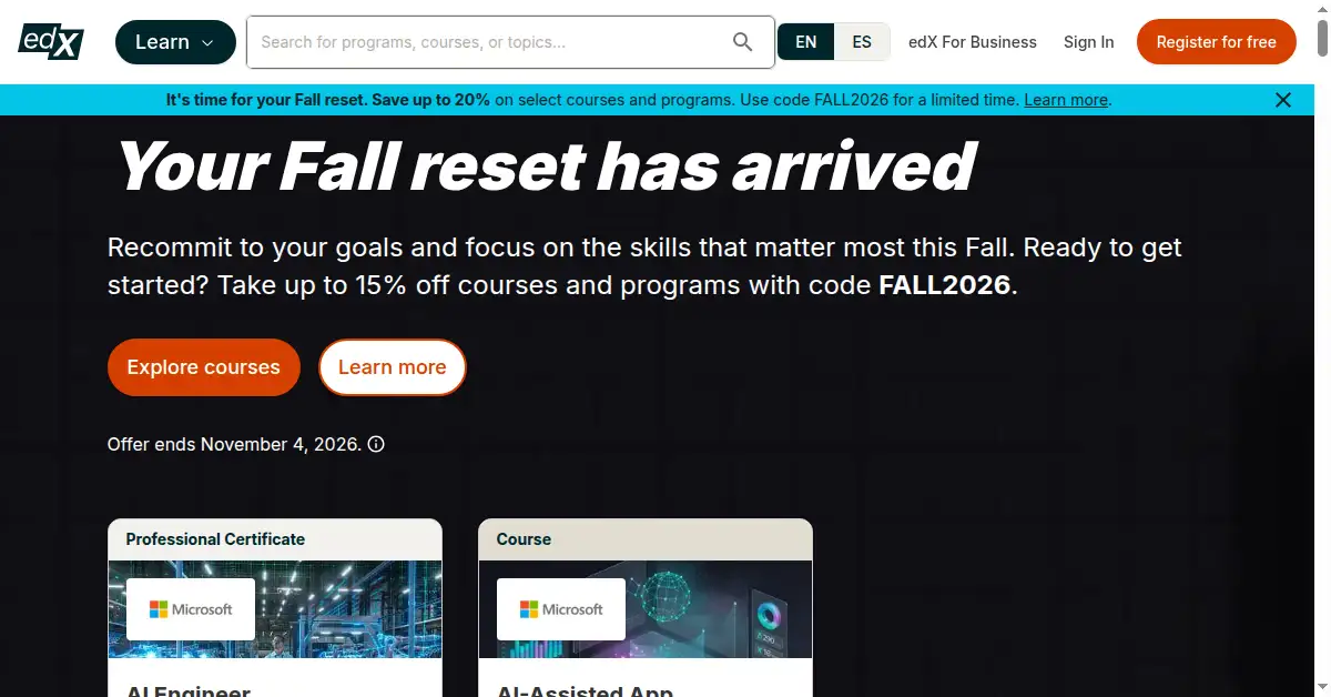 A picture of the homepage of edx.org