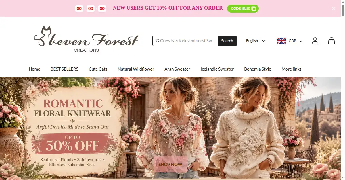 A picture of the homepage of elevenforest.com