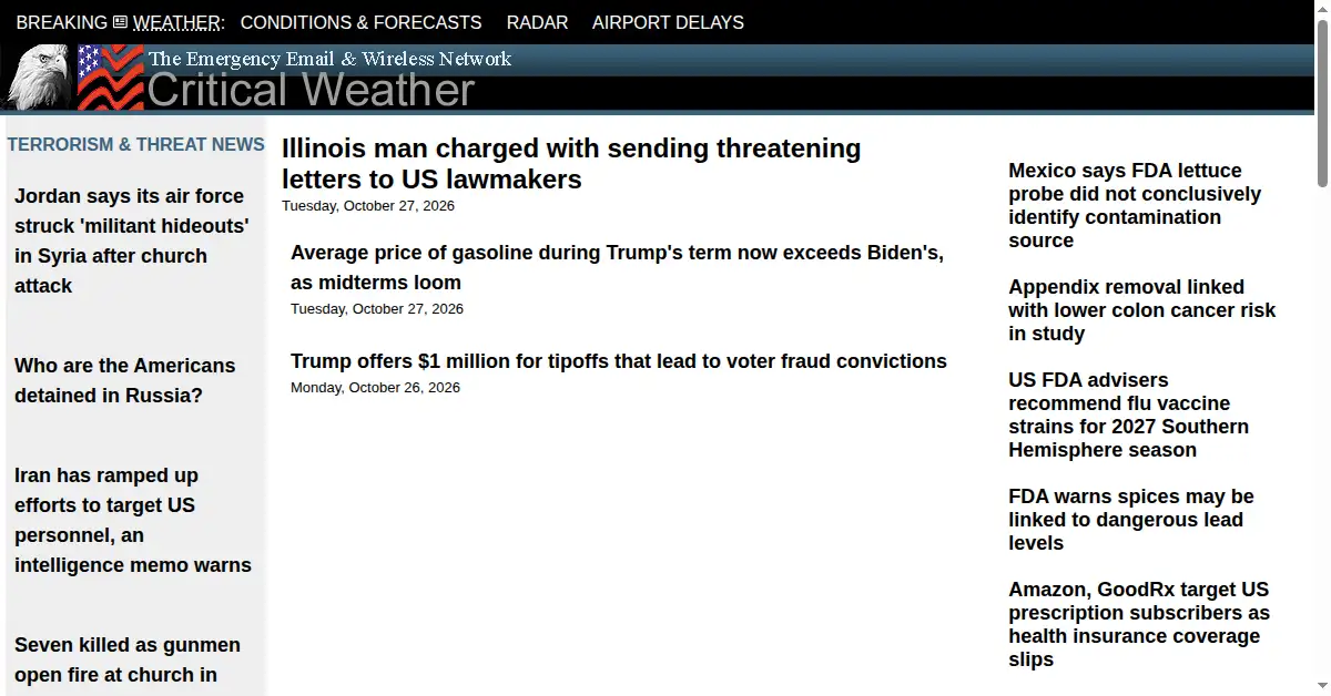 A picture of the homepage of emergencyemail.org
