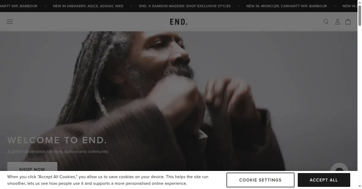 A picture of the homepage of endclothing.com
