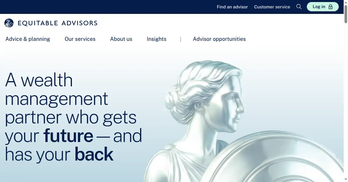 A picture of the homepage of equitableadvisors.com