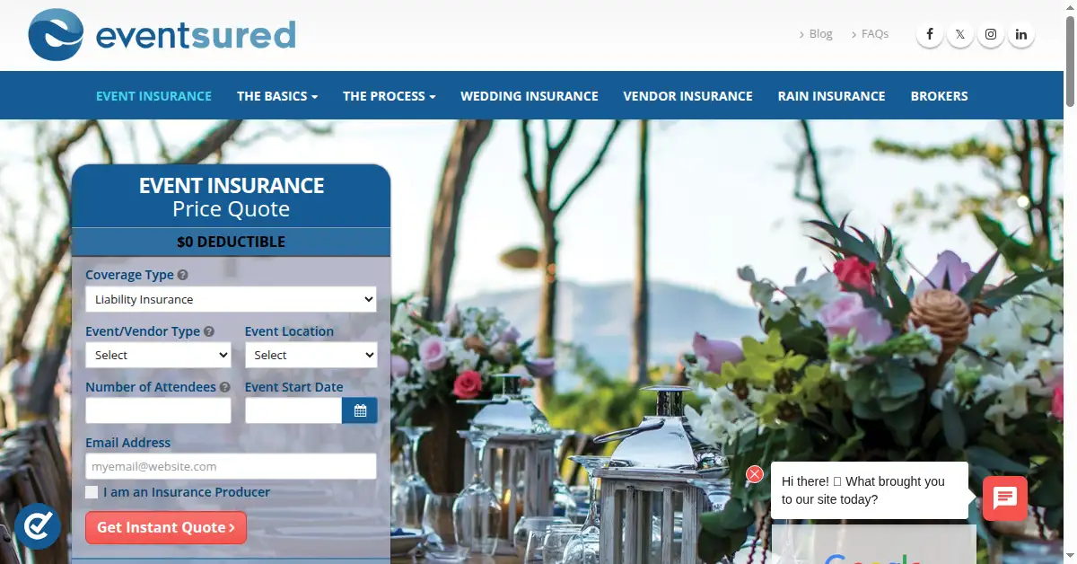 A picture of the homepage of eventsured.com