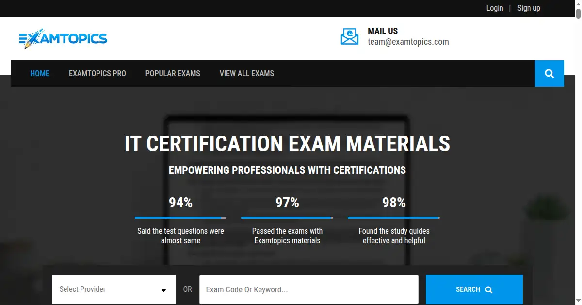 A picture of the homepage of examtopics.com