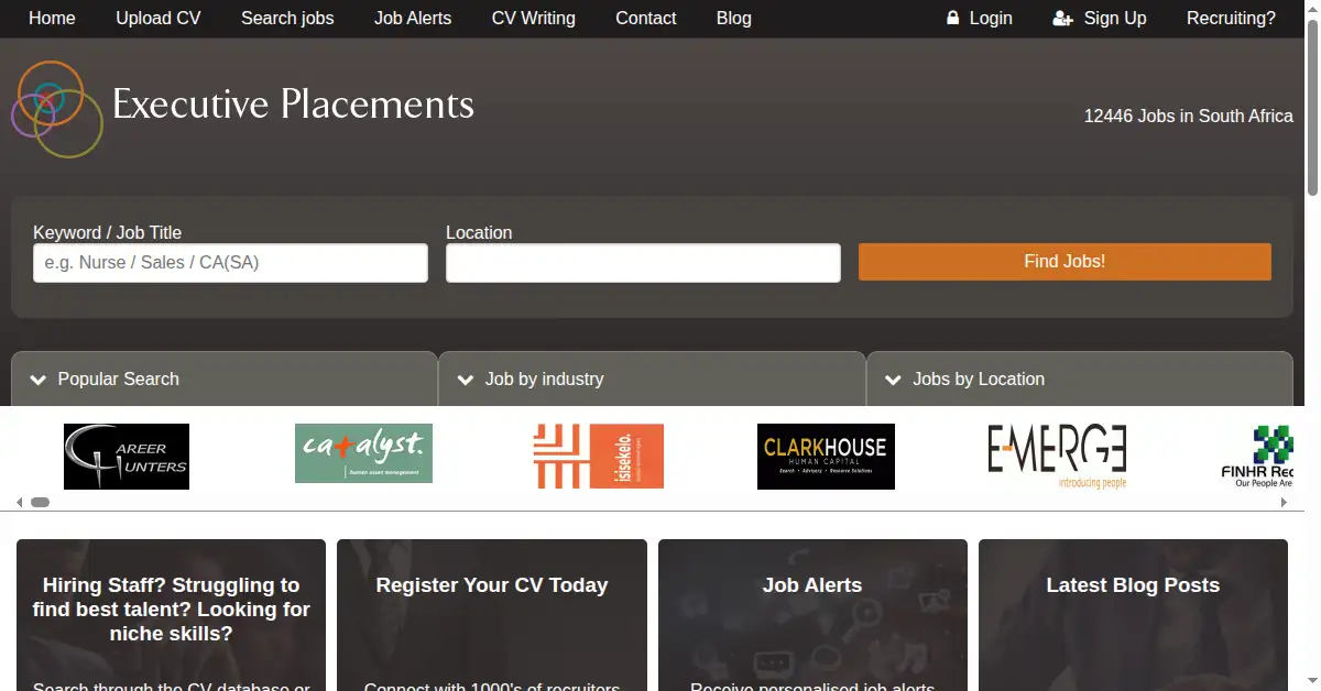 A picture of the homepage of executiveplacements.com