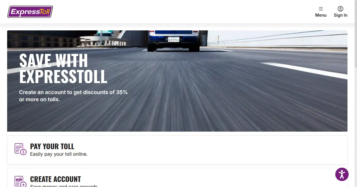 A picture of the homepage of expresstoll.com