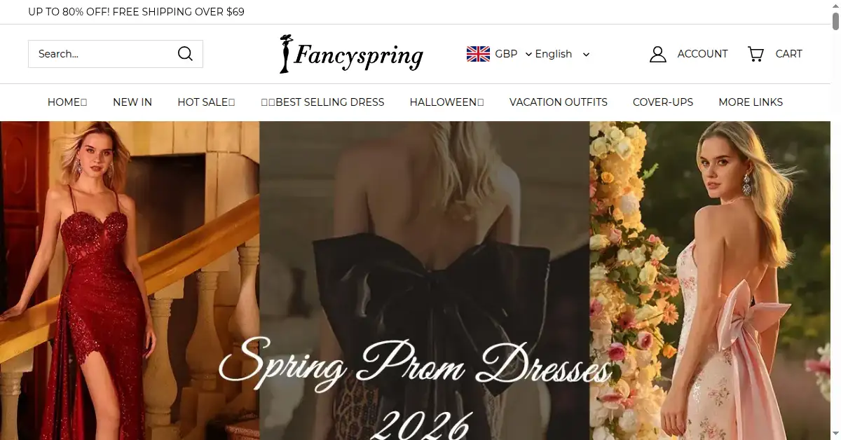 A picture of the homepage of fancyspring.shop
