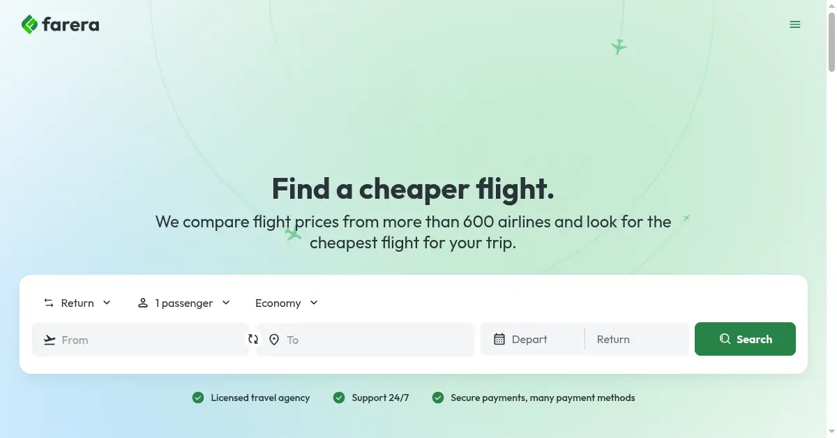 A picture of the homepage of farera.com