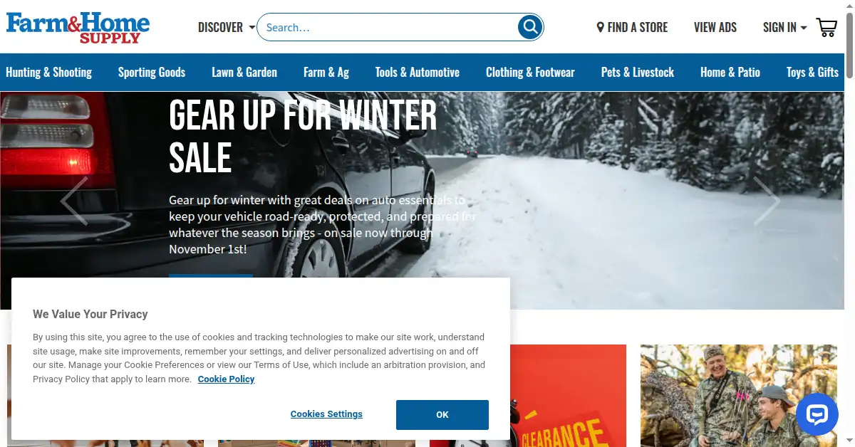 A picture of the homepage of farmandhomesupply.com