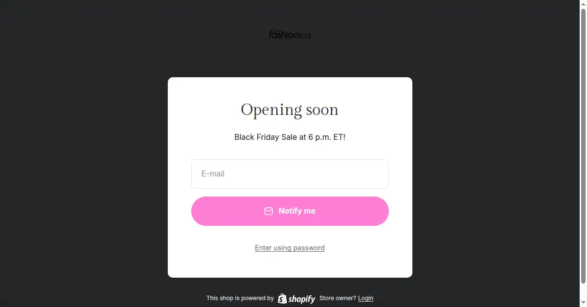 A picture of the homepage of fashioness.com