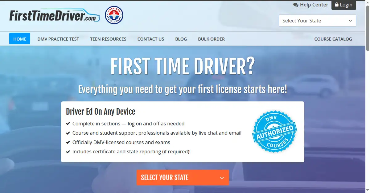 A picture of the homepage of firsttimedriver.com