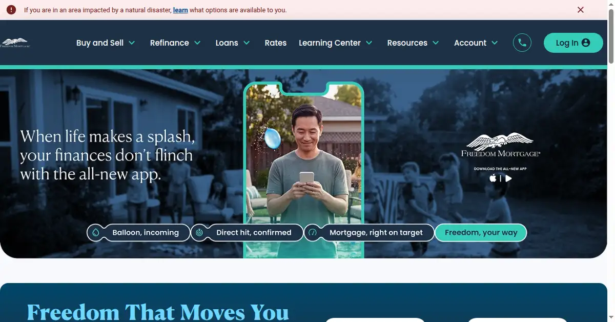 A picture of the homepage of freedommortgage.com