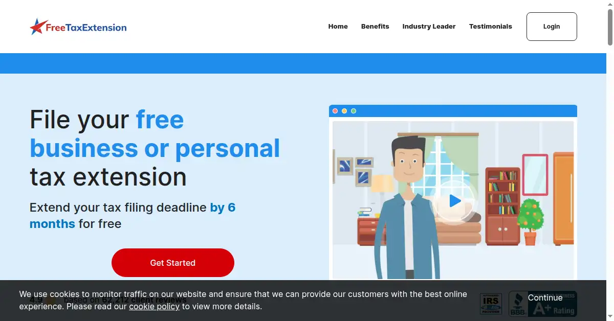 A picture of the homepage of freetaxextension.com