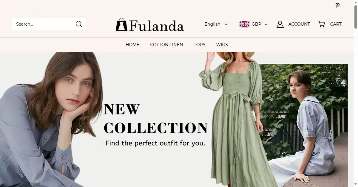 A picture of the homepage of fulanda.com