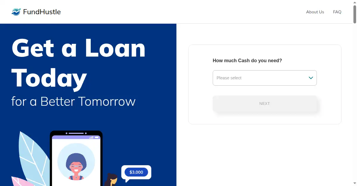 A picture of the homepage of fundhustle.com
