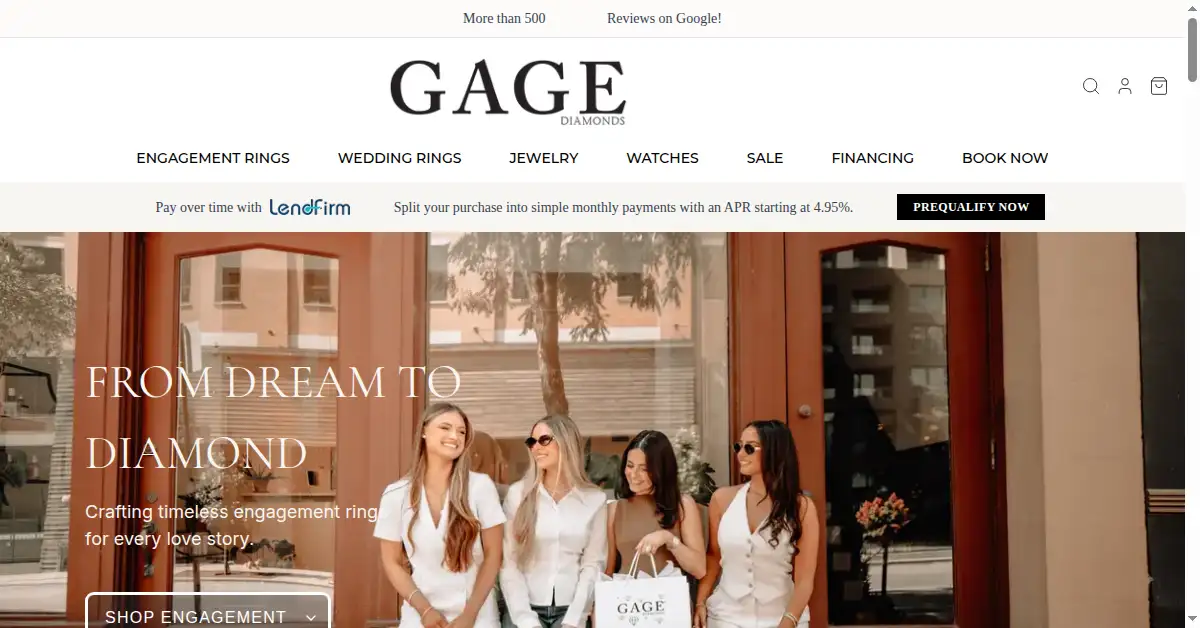 A picture of the homepage of gagediamonds.com
