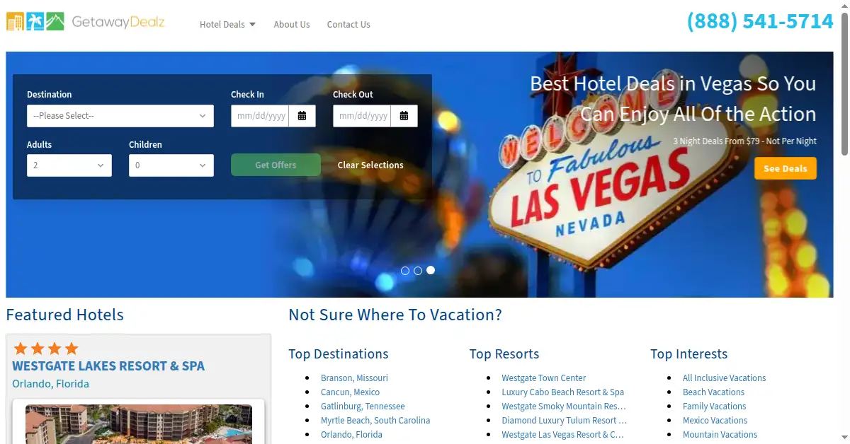 A picture of the homepage of getawaydealz.com