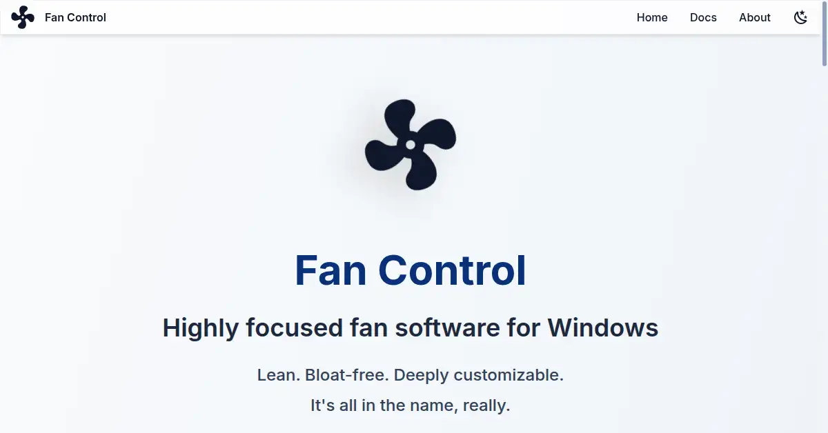 A picture of the homepage of getfancontrol.com