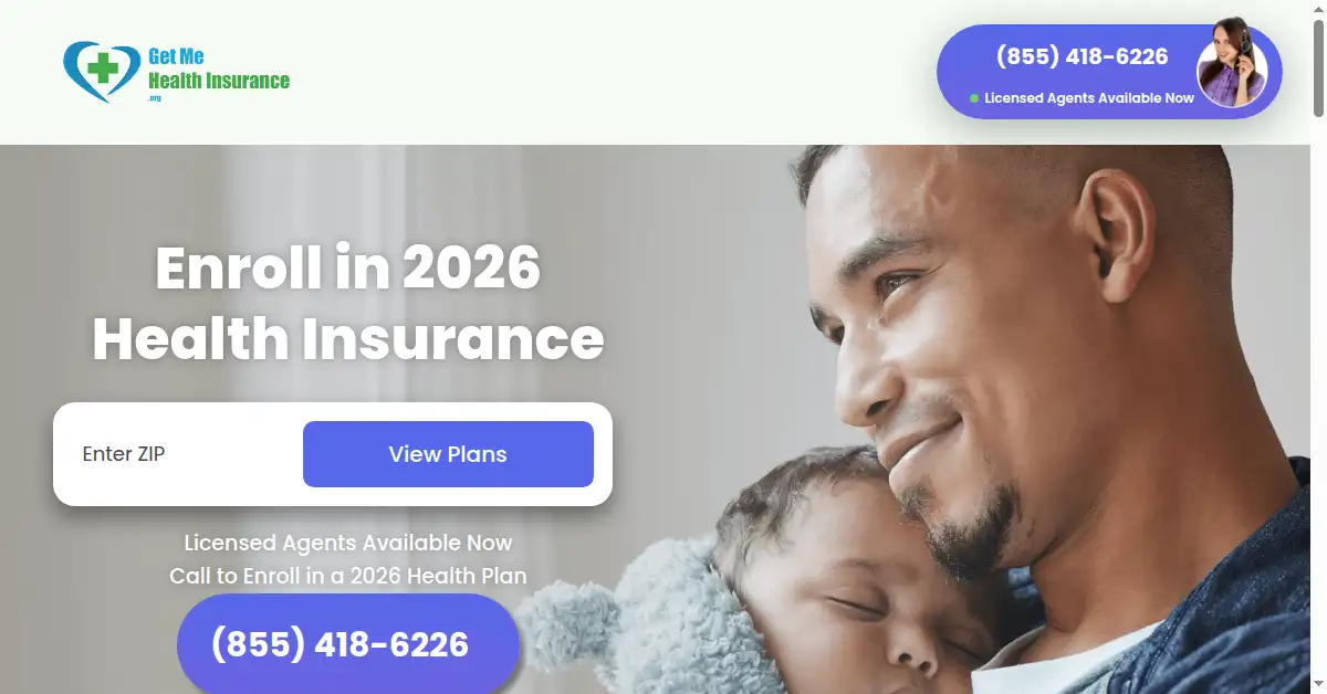 A picture of the homepage of getmehealthinsurance.org