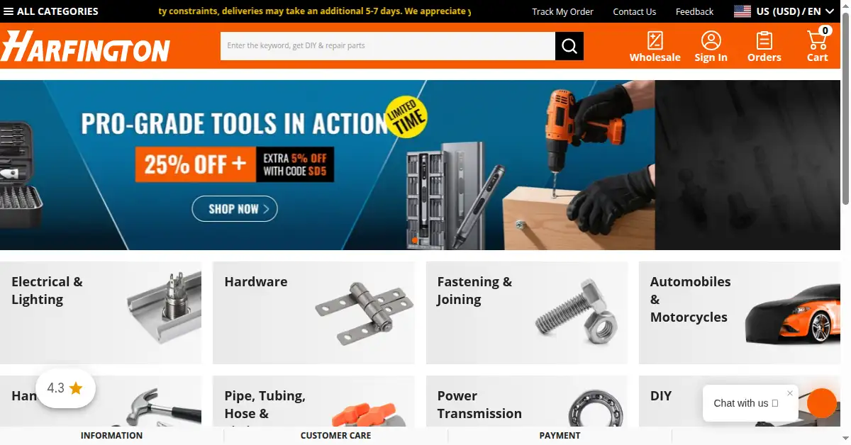 A picture of the homepage of harfington.com