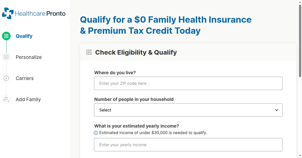 A picture of the homepage of healthcarepronto.com