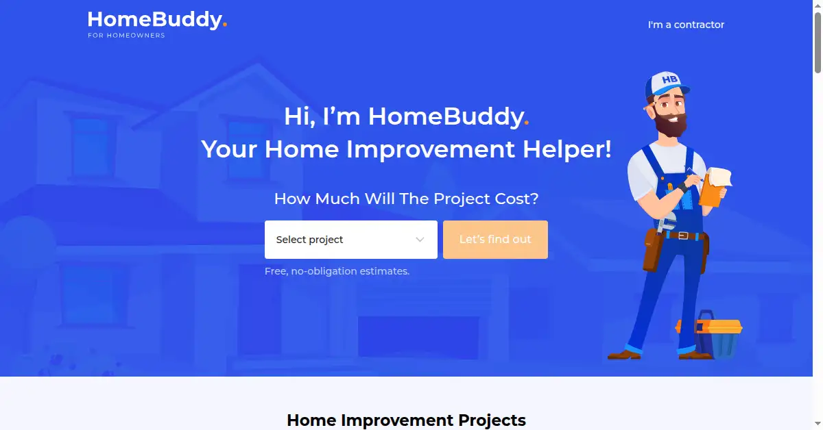 A picture of the homepage of homebuddy.com