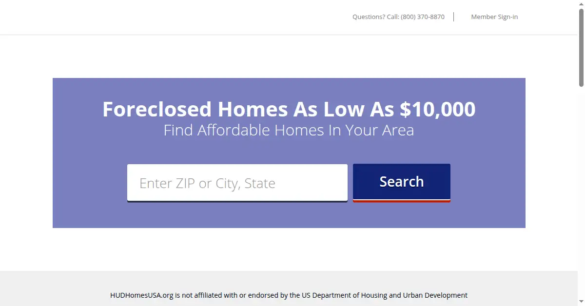 A picture of the homepage of hudhomesusa.org
