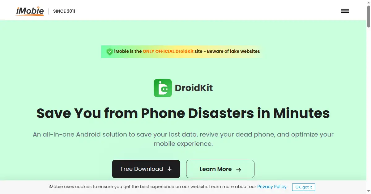 A picture of the homepage of imobie.com