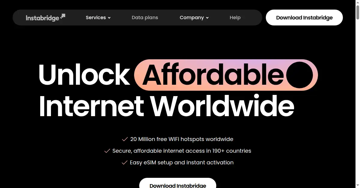 A picture of the homepage of instabridge.com