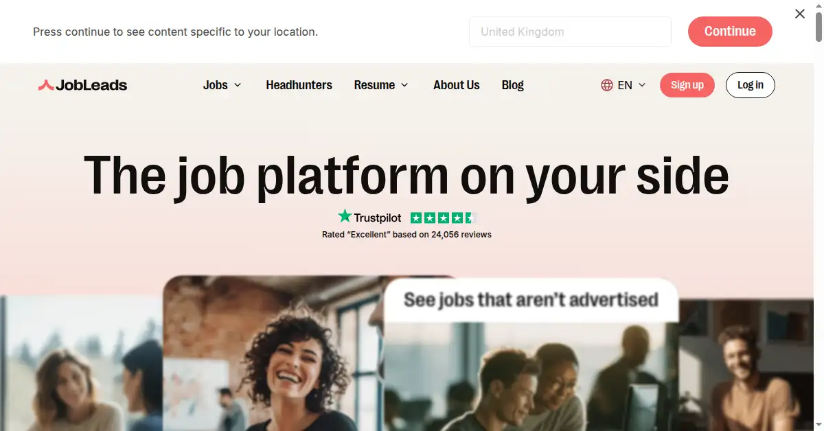 A picture of the homepage of jobleads.com