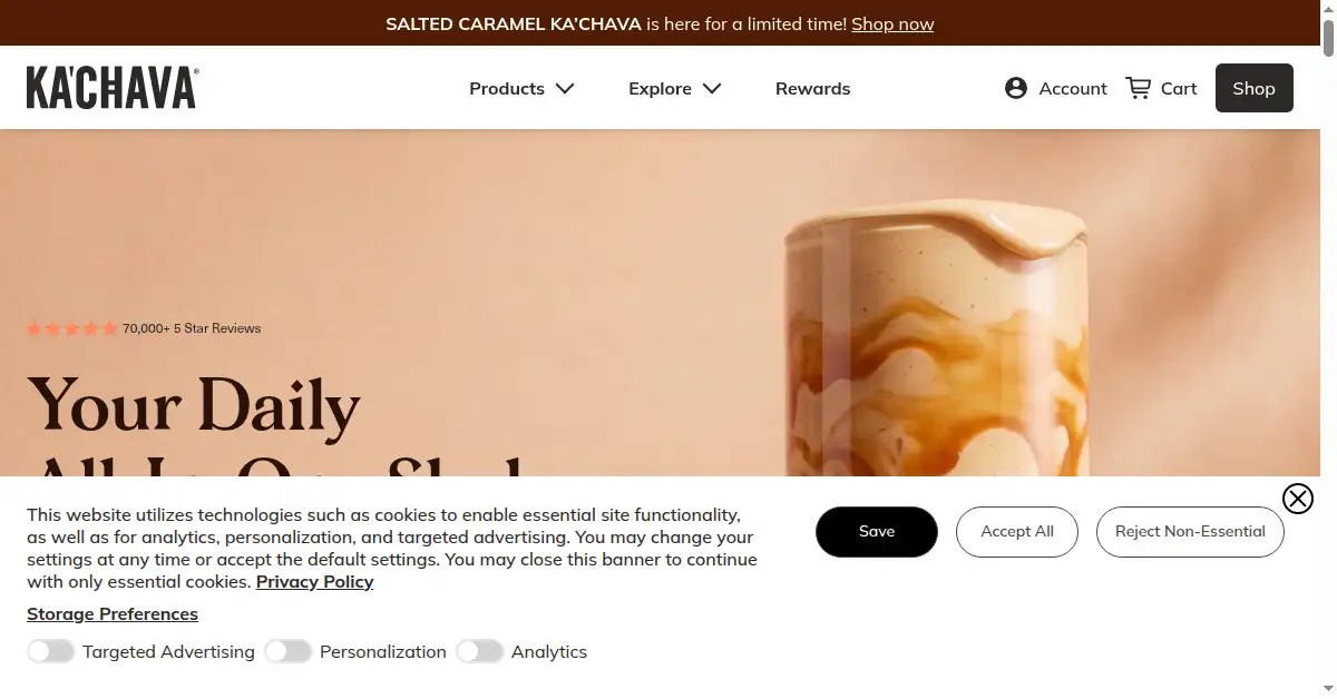 A picture of the homepage of kachava.com