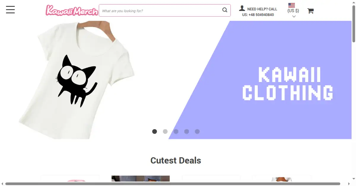 A picture of the homepage of kawaiimerch.com