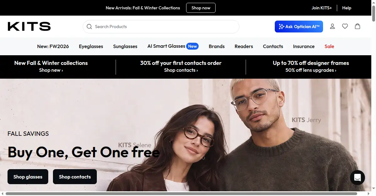 A picture of the homepage of kits.com