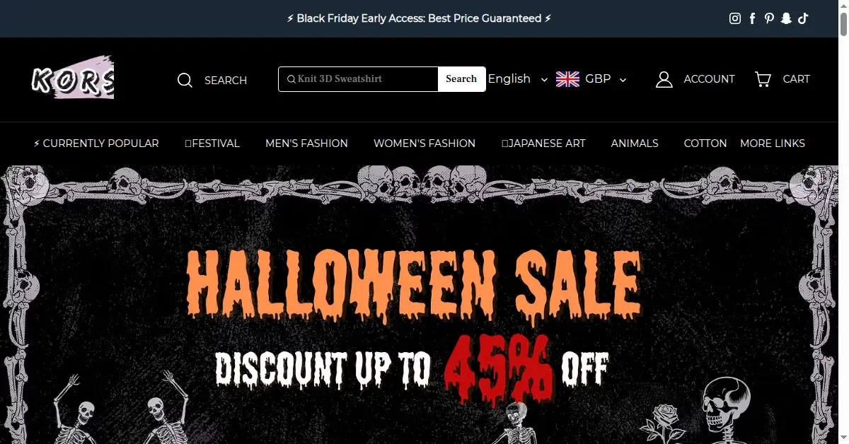 A picture of the homepage of korsina.com