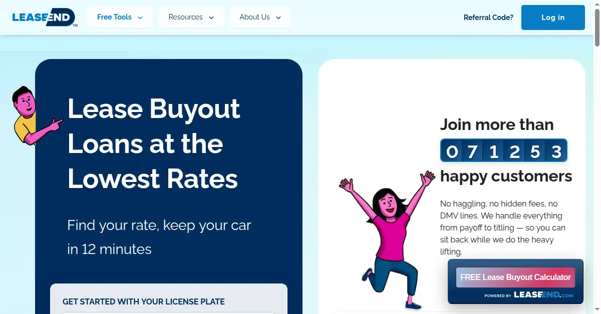 A picture of the homepage of leaseend.com