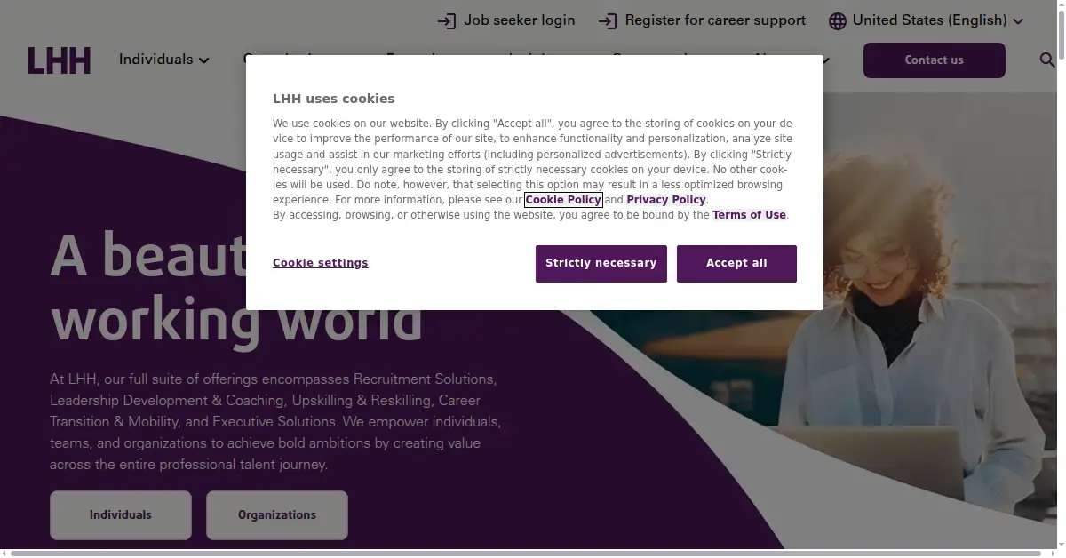 A picture of the homepage of lhh.com