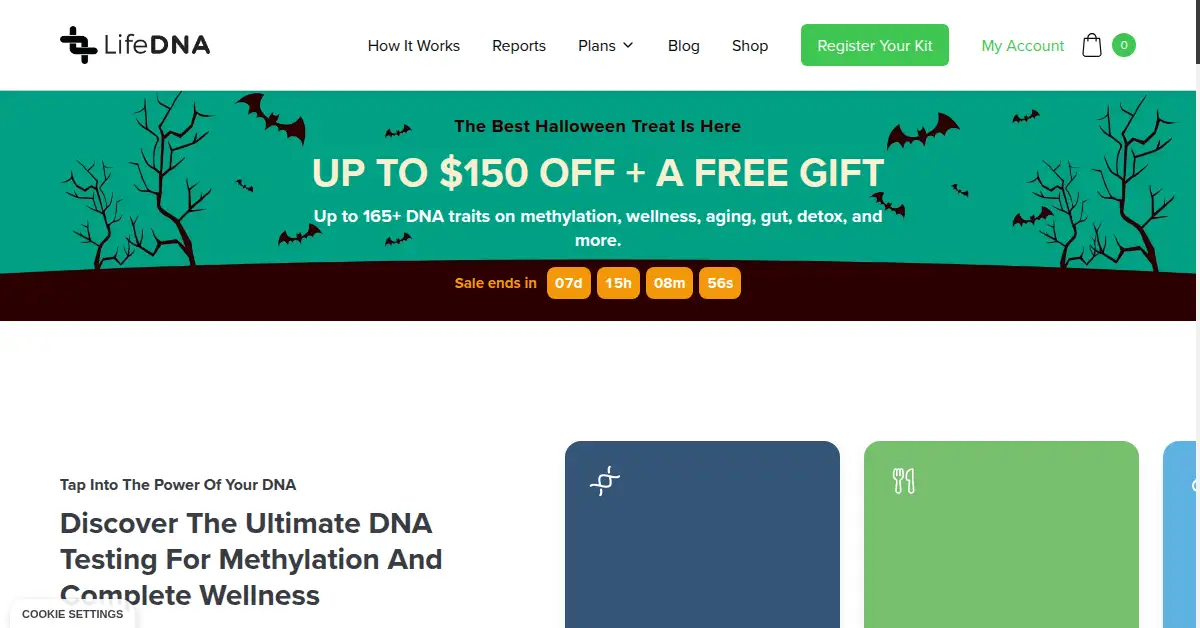 A picture of the homepage of lifedna.com