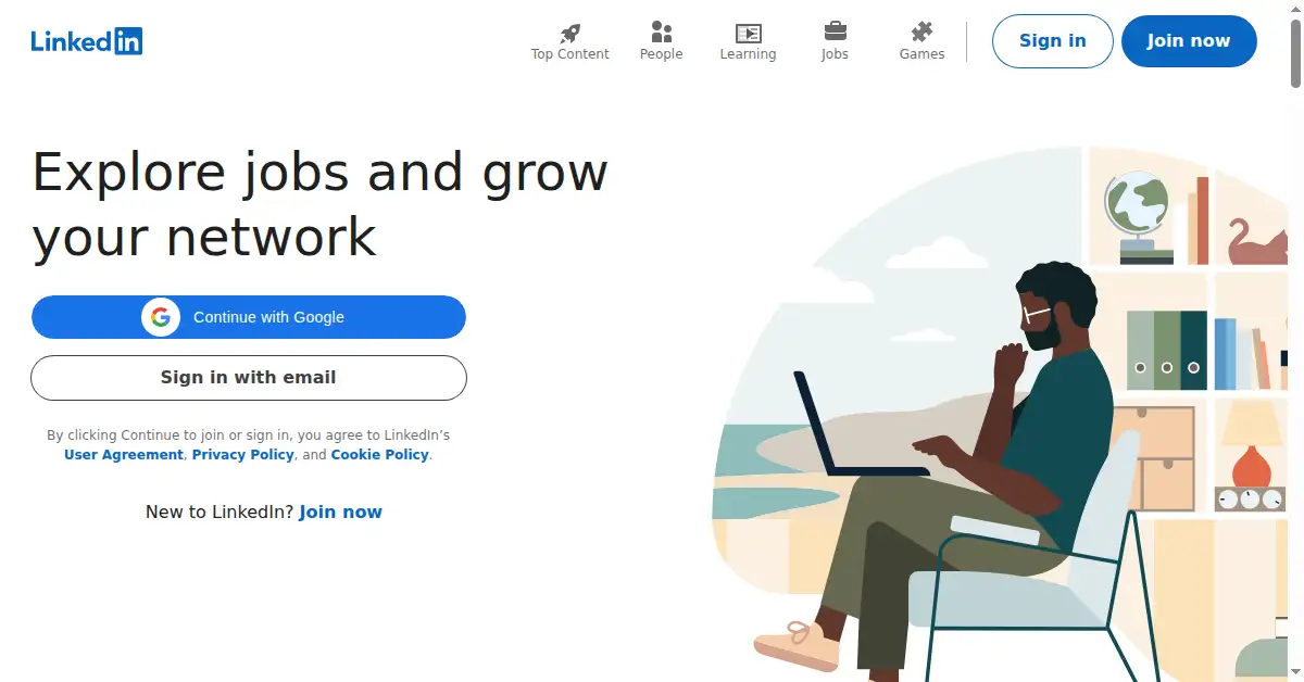 A picture of the homepage of linkedin.com