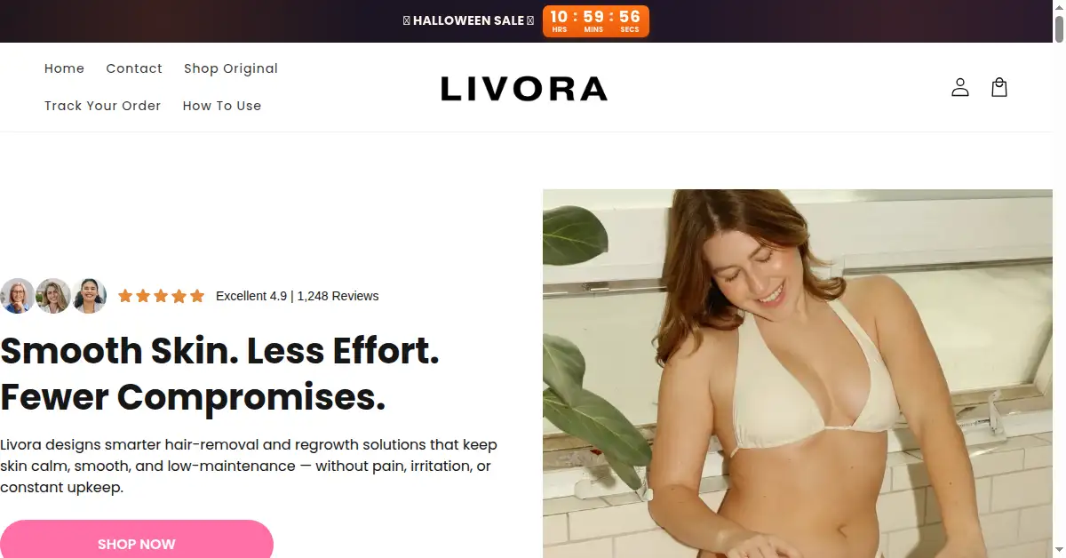 A picture of the homepage of livora.co