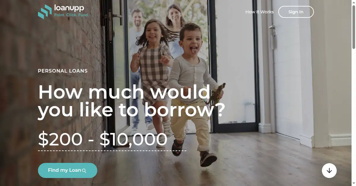 A picture of the homepage of loanupp.com