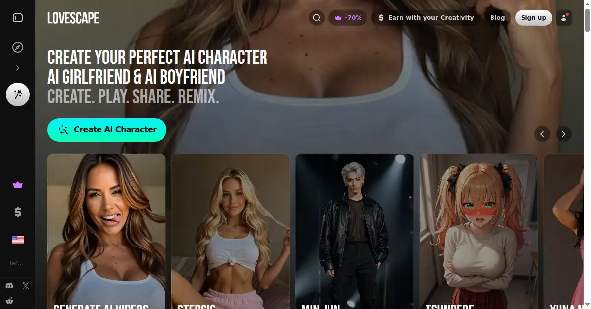 A picture of the homepage of lovescape.ai