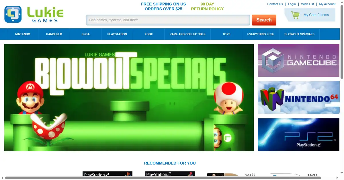 A picture of the homepage of lukiegames.com