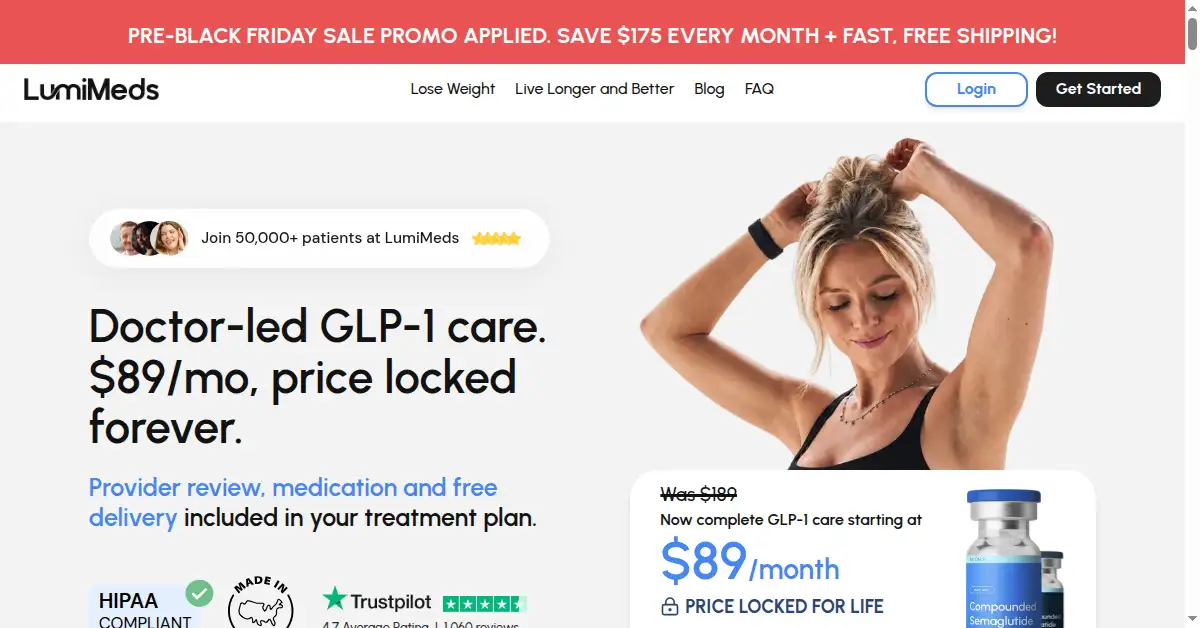 A picture of the homepage of lumimeds.com