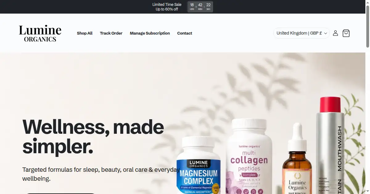 A picture of the homepage of lumineorganics.com