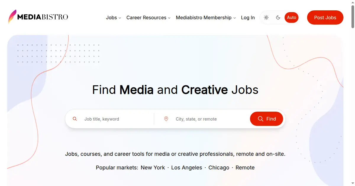 A picture of the homepage of mediabistro.com