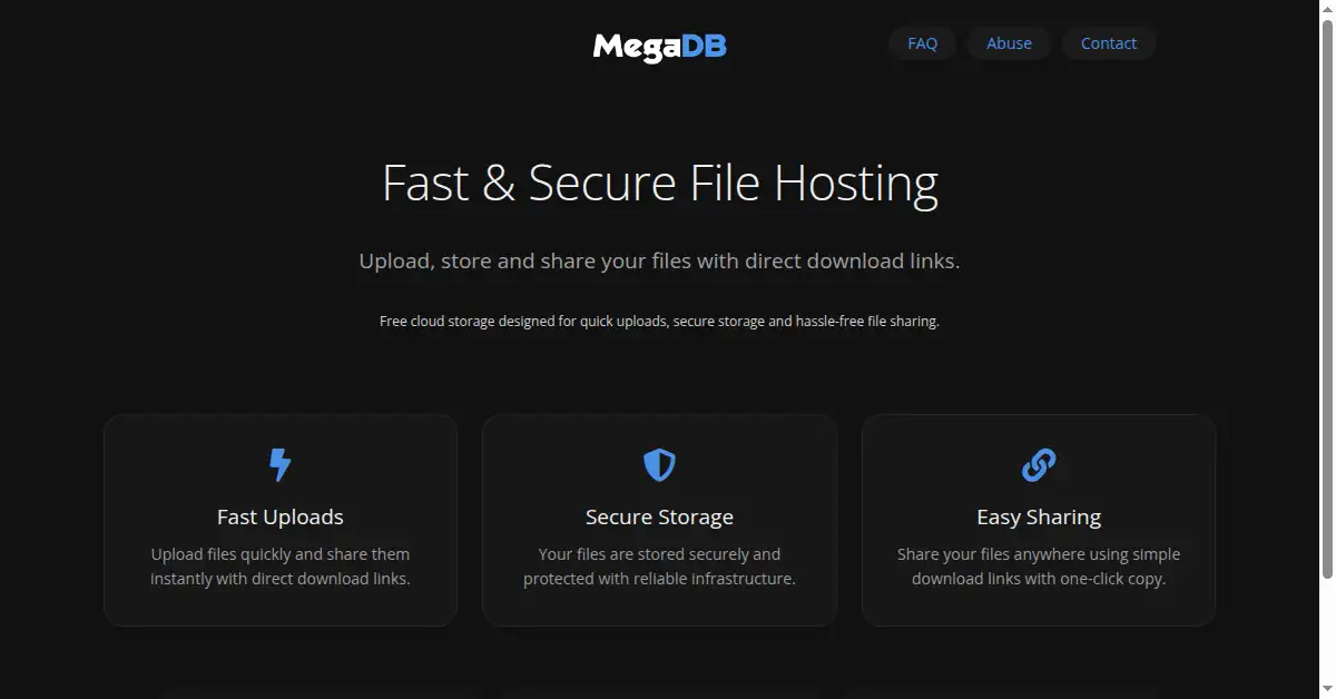 A picture of the homepage of megadb.net