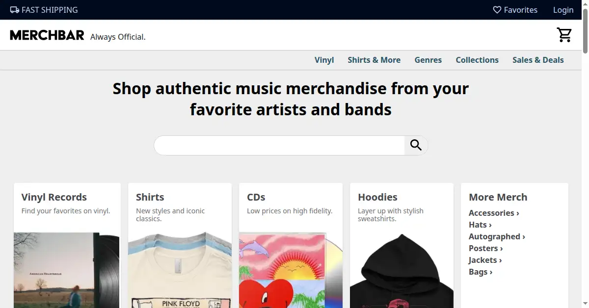 A picture of the homepage of merchbar.com