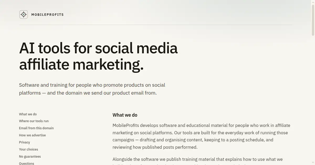 A picture of the homepage of mobileprofits.co